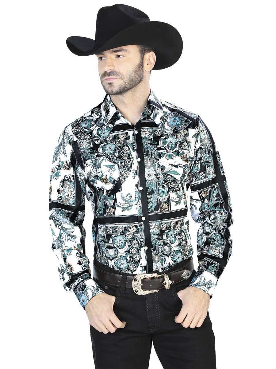 White And Black Casual Long Sleeve Shirt 44082