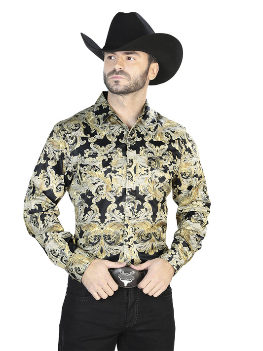 Gold And Black Casual Long Sleeve Shirt 44106