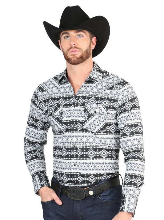 Casual Long-Sleeve Shirt by El General White/Black 44393