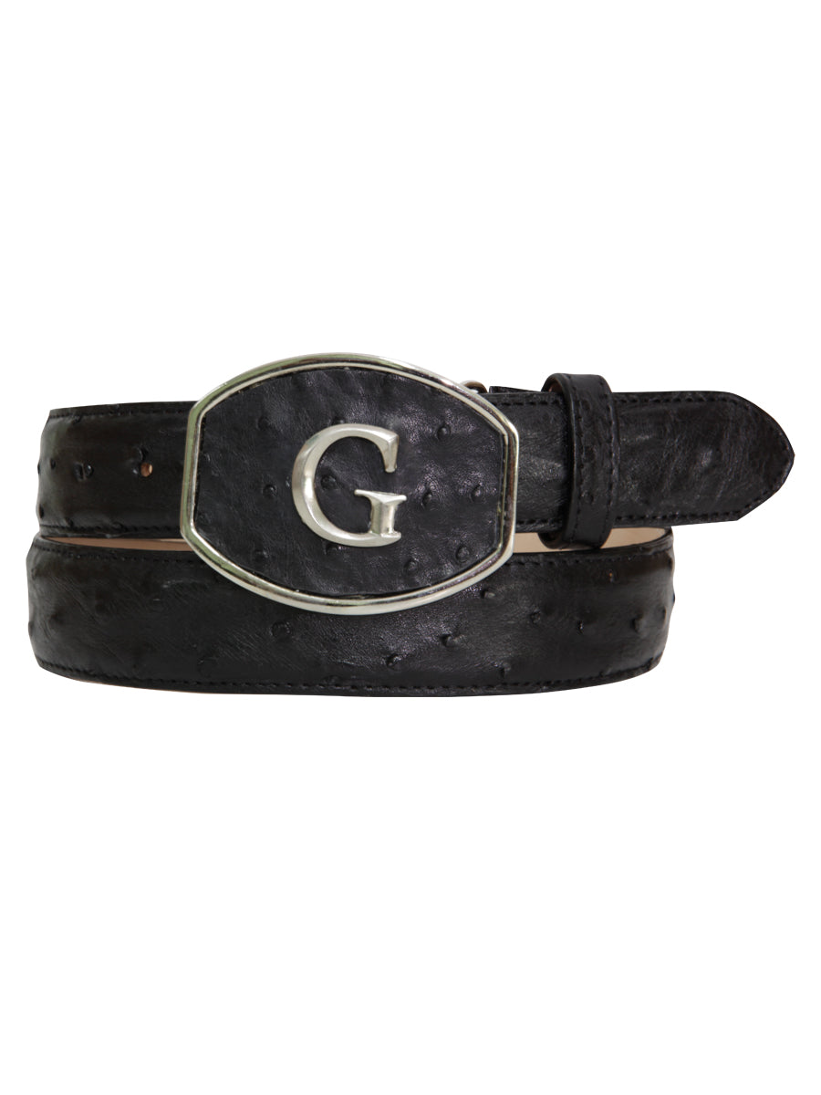 El General Men's Exotic Ostrich Leather Belt  - Black 45296