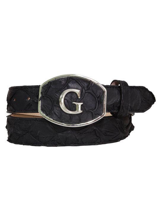 El General Exotic Monster Fish Leather Belt - Black 45309