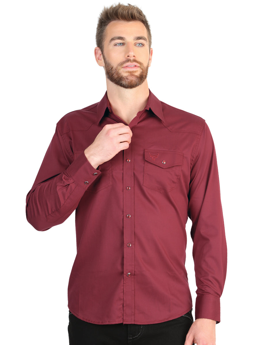 Camisa vaquera de manga larga para hombre El General - Burdeos elástica
 45615